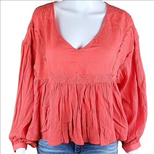 NWT Chelsea & Violet V-Neck Long Sleeve Crochet Boho Peasant Top Bright …